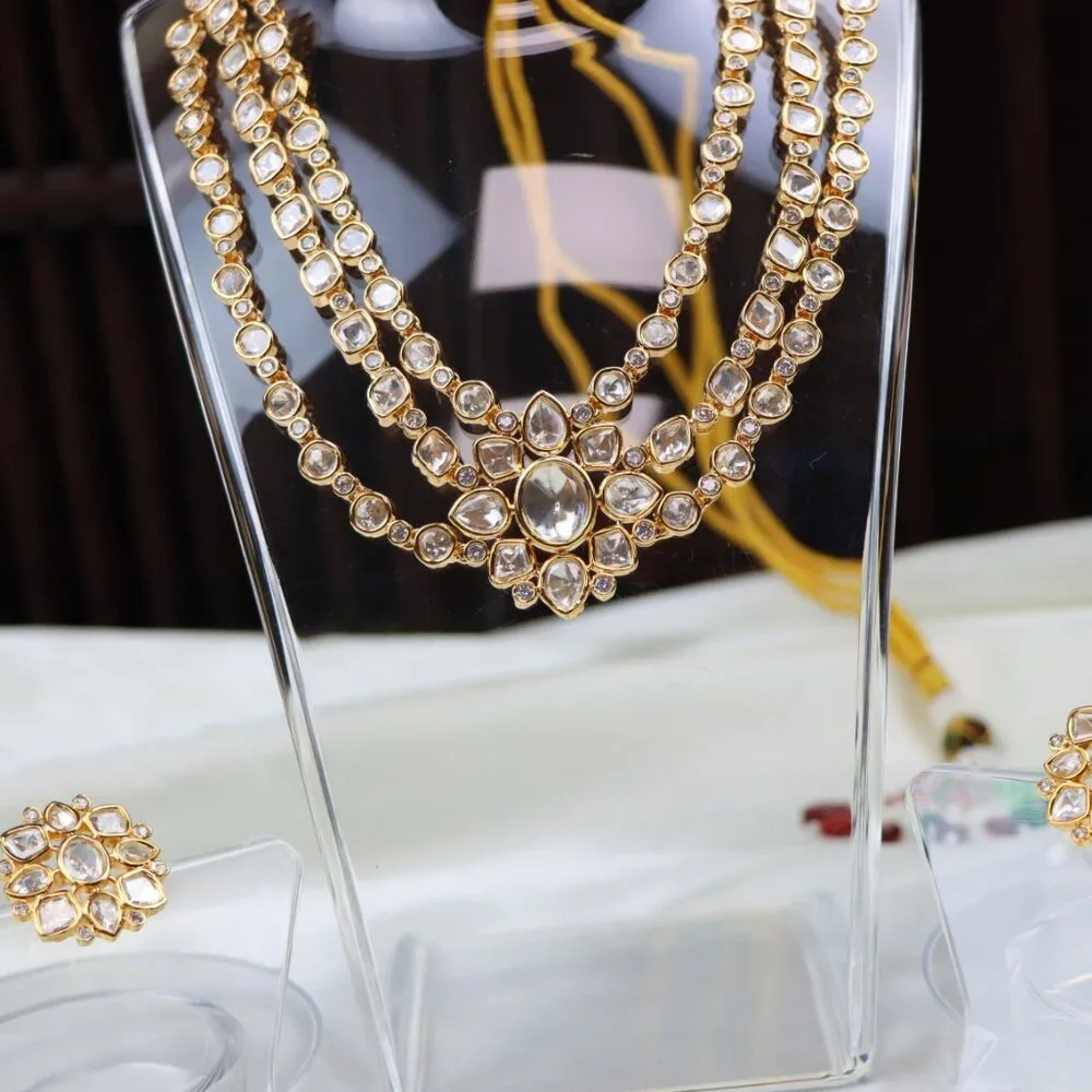 Regal Triple-Layer Kundan Necklace & Earrings Set, JP34